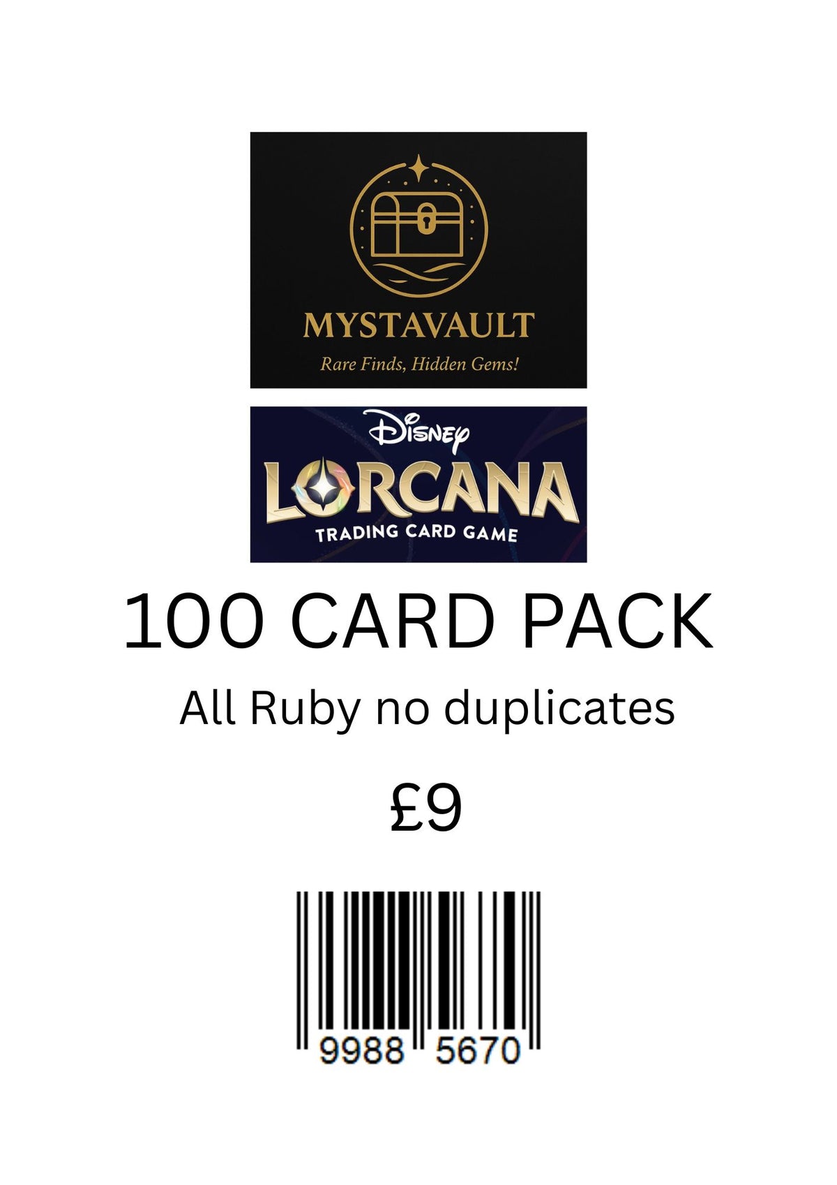 Lorcana Mystery Pack 100 CARD RUBY PACK